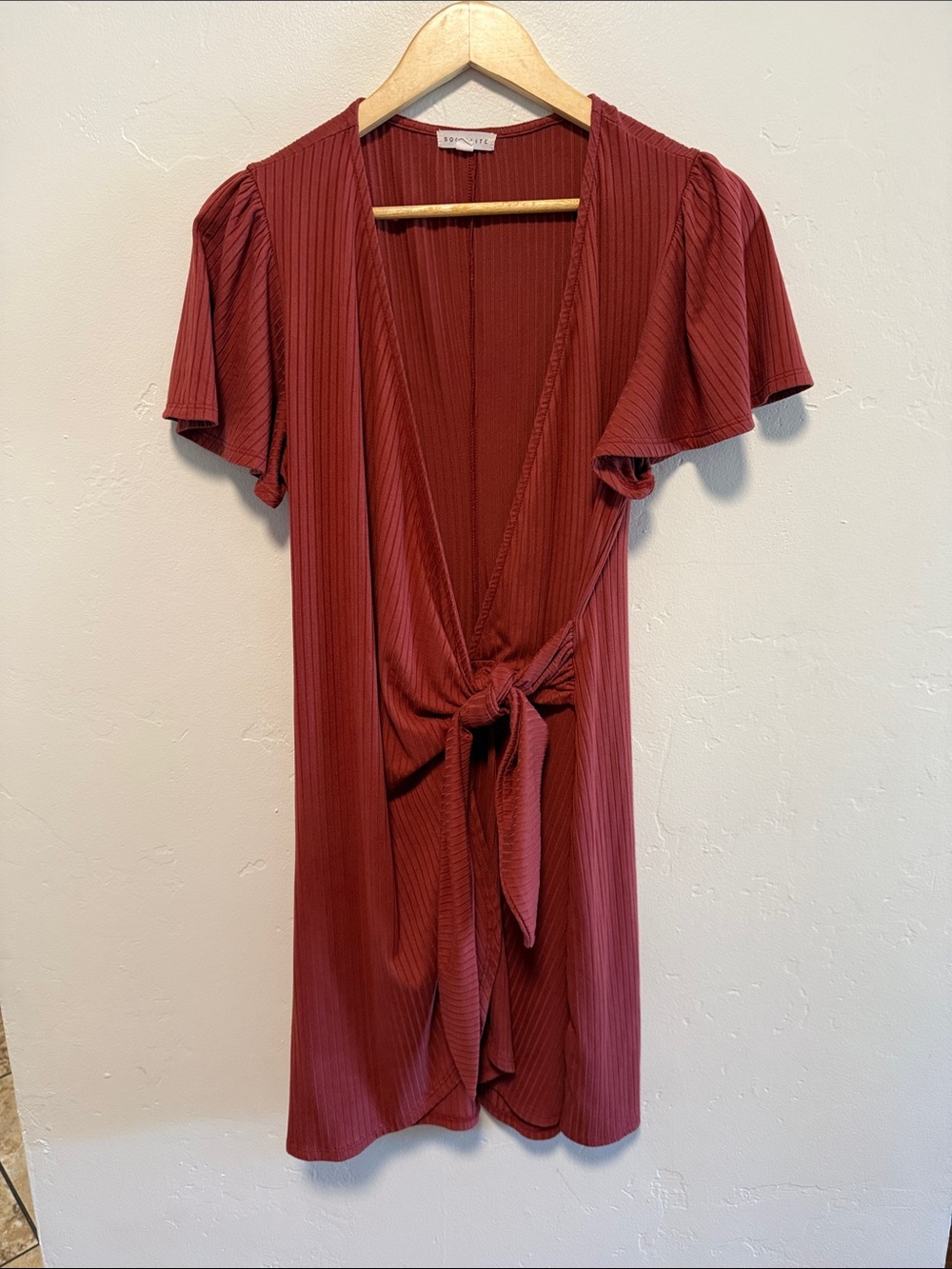 Socialite Brick Red Tie-Front Mini Dress